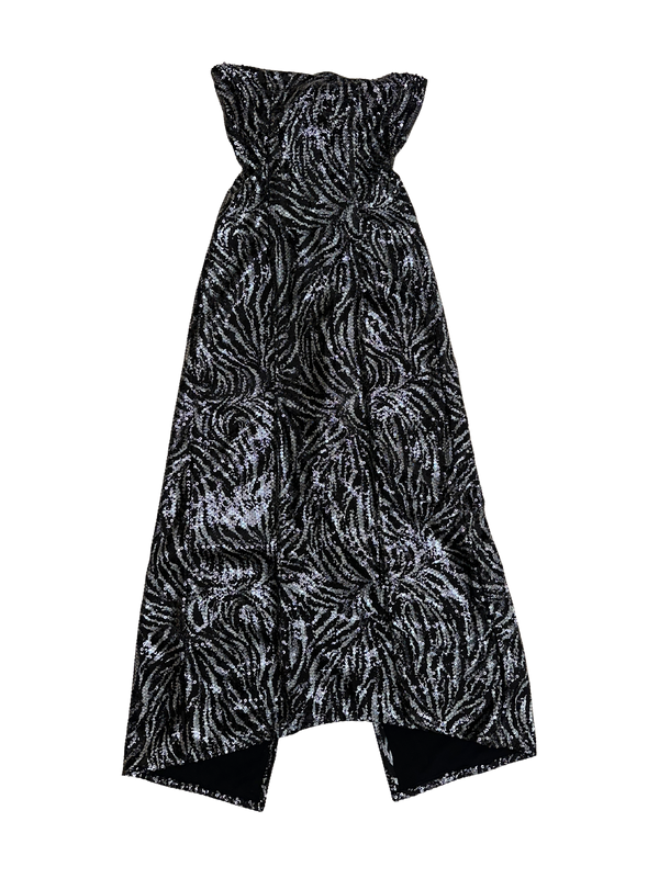 Strapless Sequin Black and Silver Formal Gown