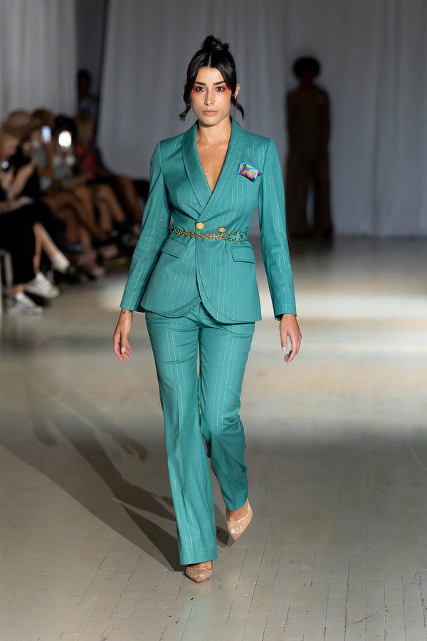 Anis Teal Pinstripe Suit Blazer