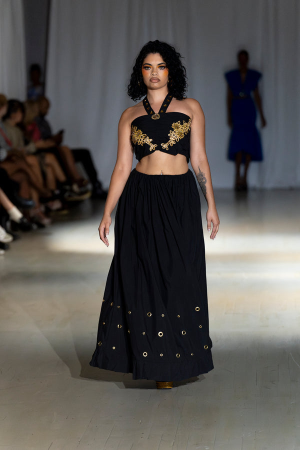 Bia Black Long Grommet Skirt