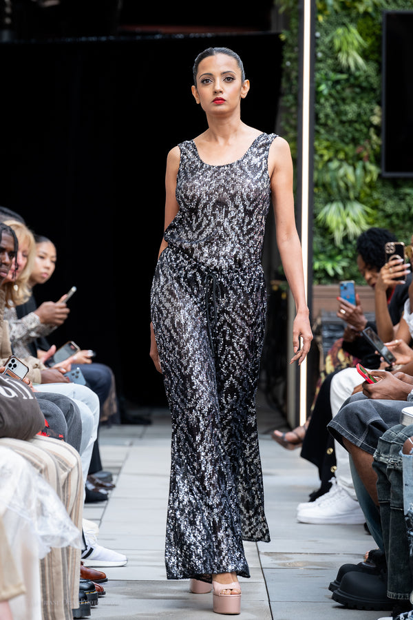 Maria Shimmer Black Sleeveless Pant Set