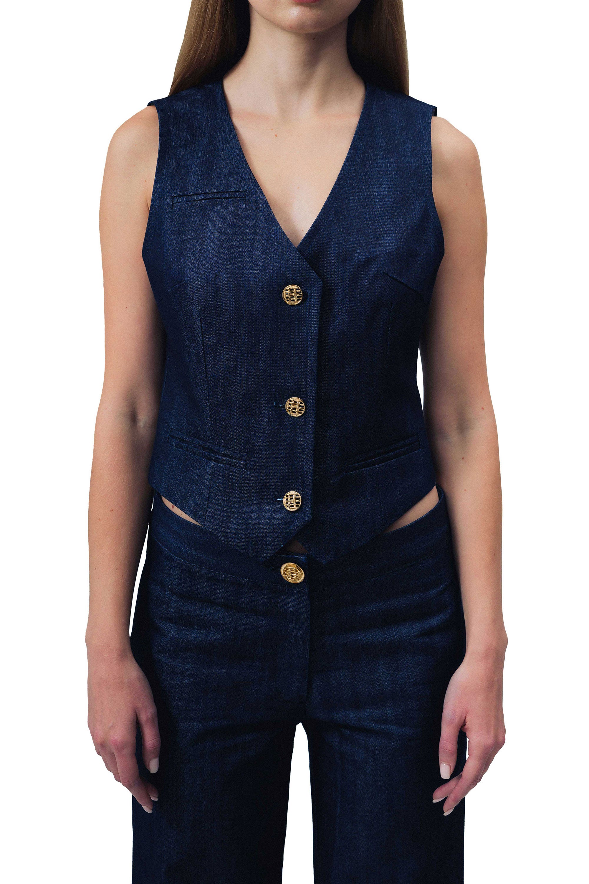 Demi Denim Suit Vest M Denim Dark Denim