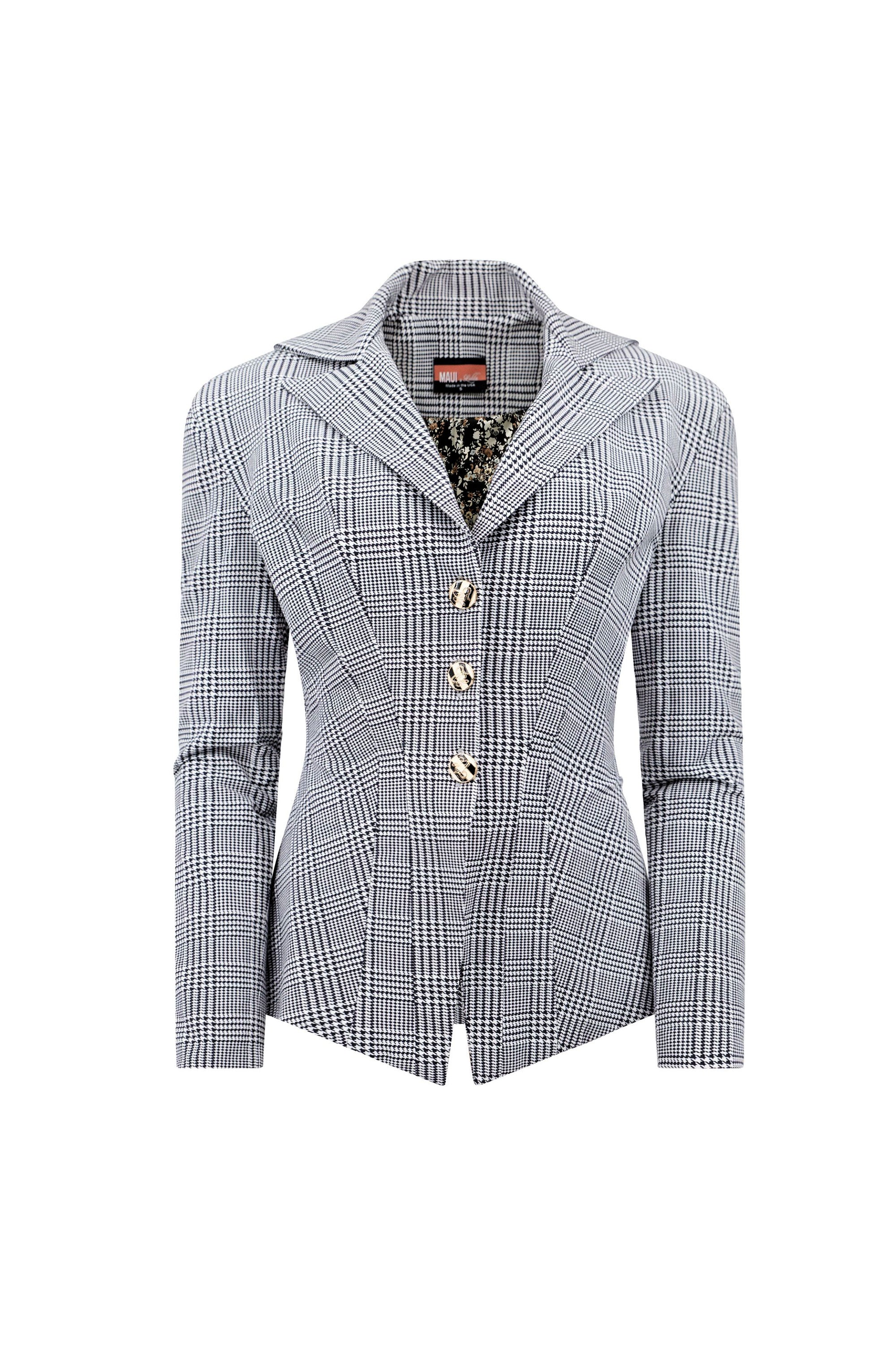 A gray plaid blazer on a white background