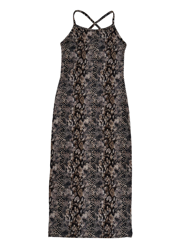 Snake Skin Print Long Strappy Dress