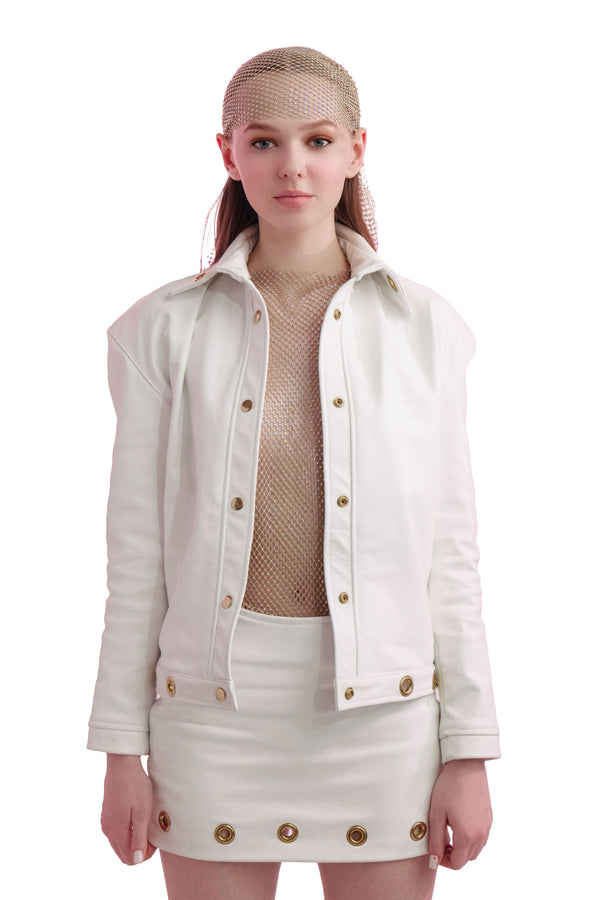Juliana* Anica White Faux Leather Jacket