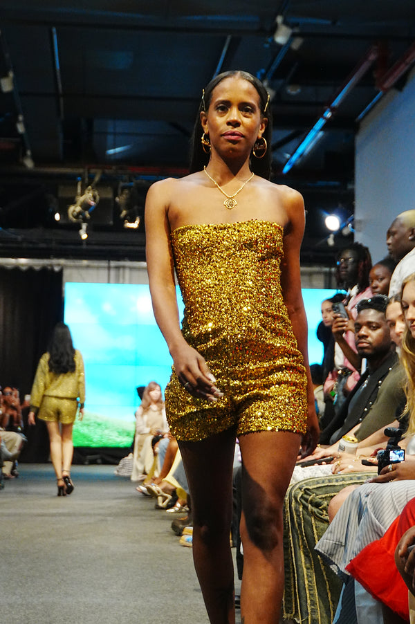 Gold Sparkle Shorts Romper