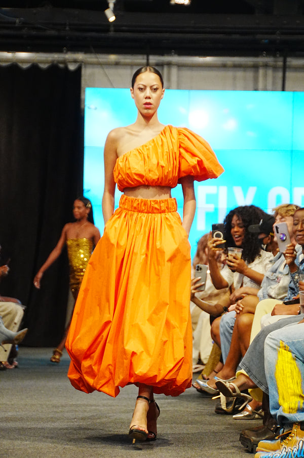Orange Bubble Hem Skirt Set