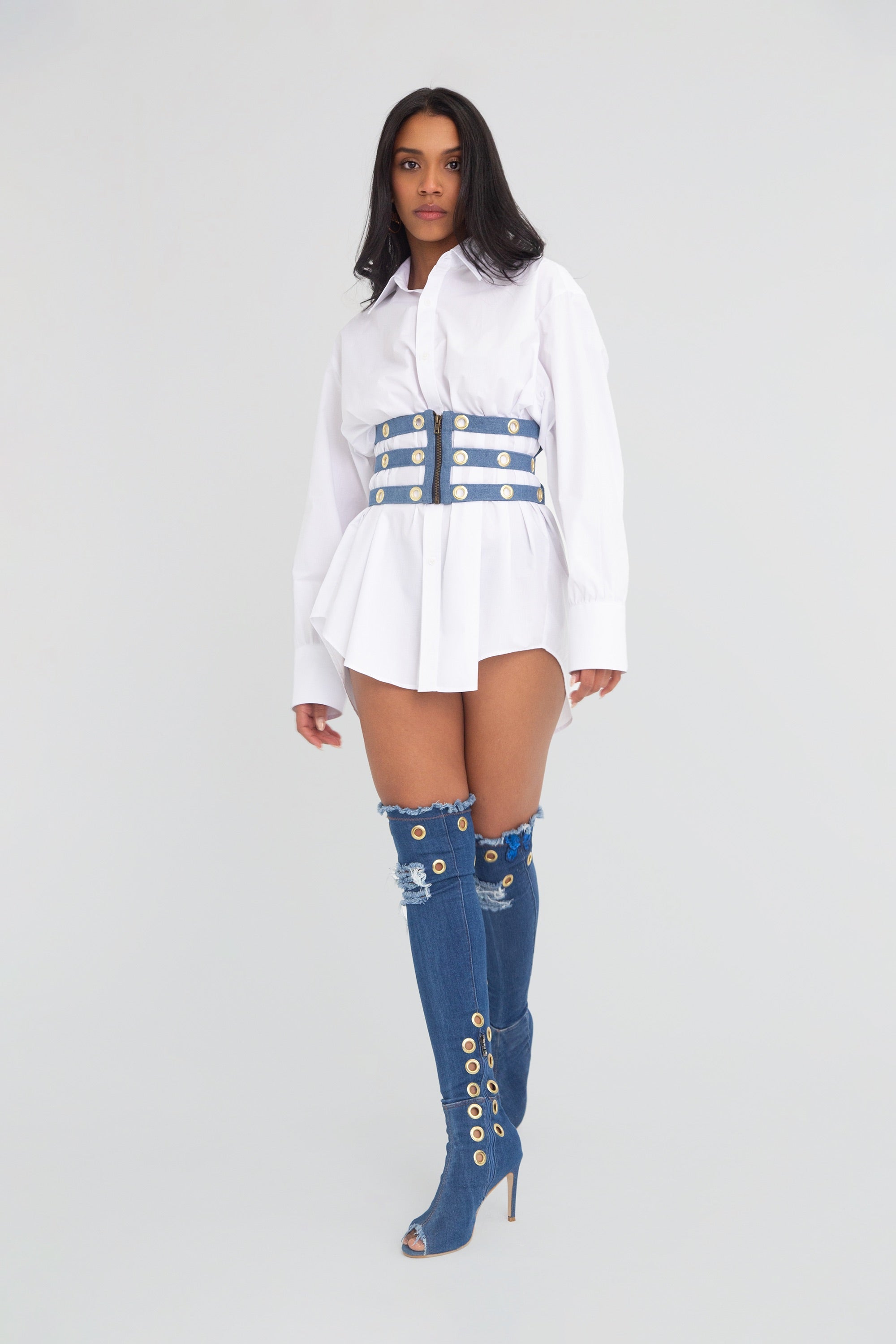 Nova Denim Grommet Corset Belt