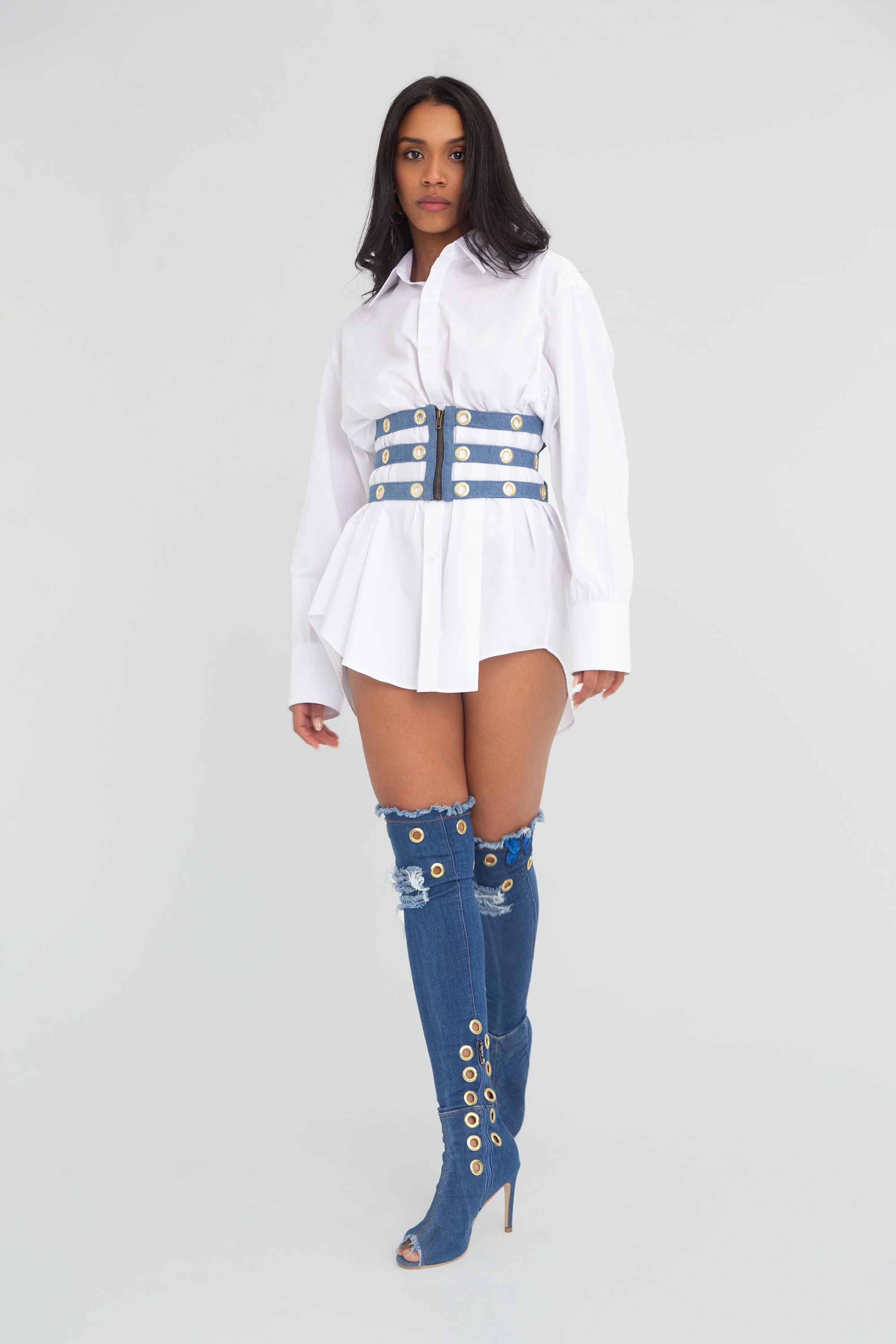 Nova Denim Grommet Corset Belt