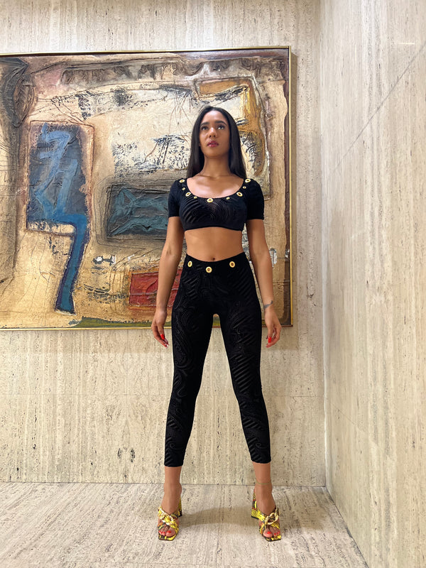 Orelia Velvet Black Grommet Pants Set