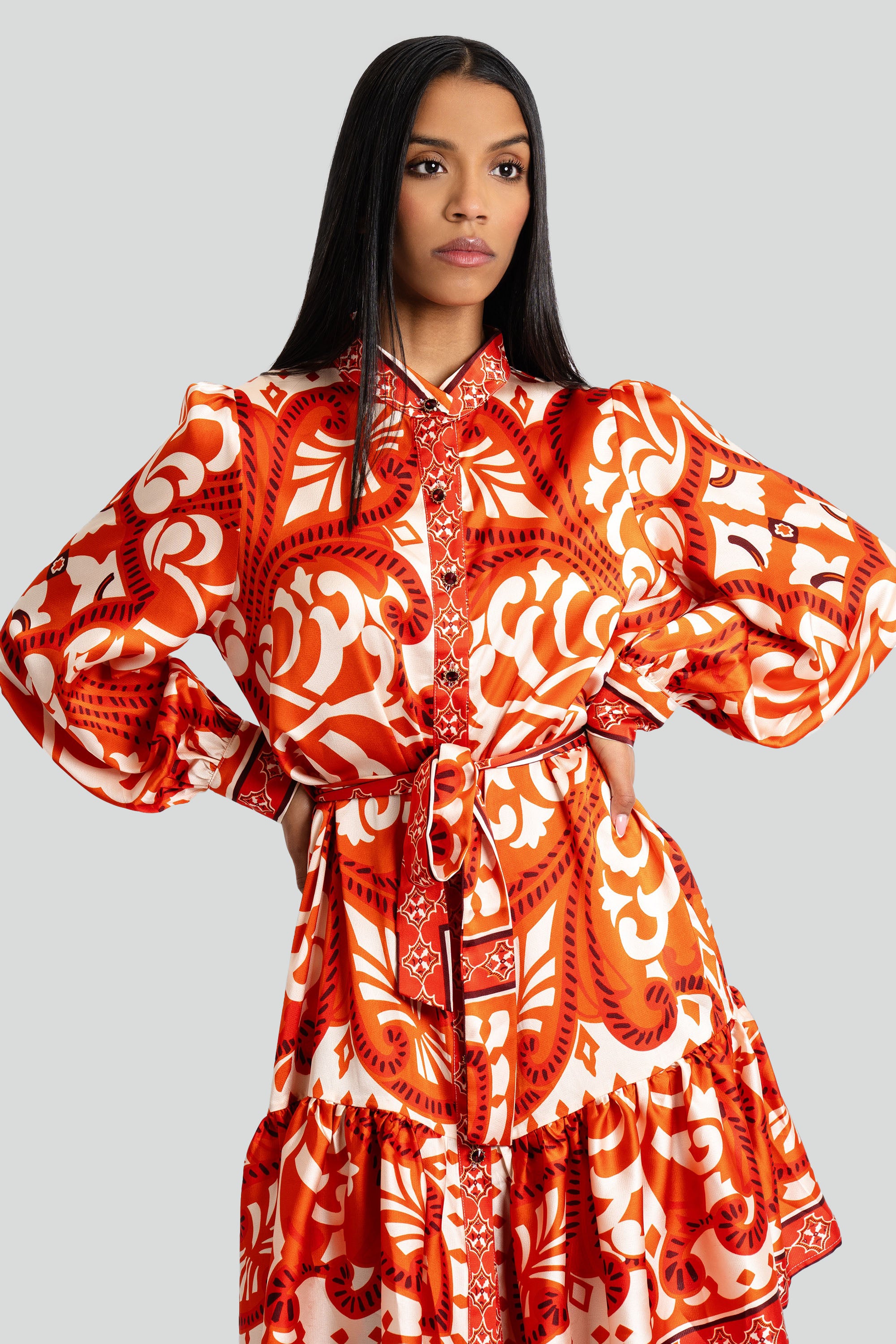 zara orange dress Zara Baroque Print Dress M