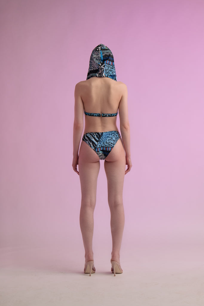 Back of printed bikini with Brazilian cut bottoms